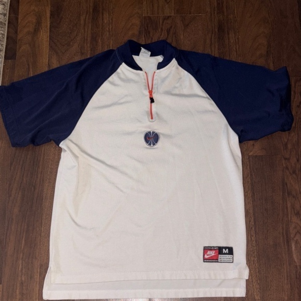 VINTAGE NIKE  Men White Navy  3/4 Zip Up 
Stretch Med